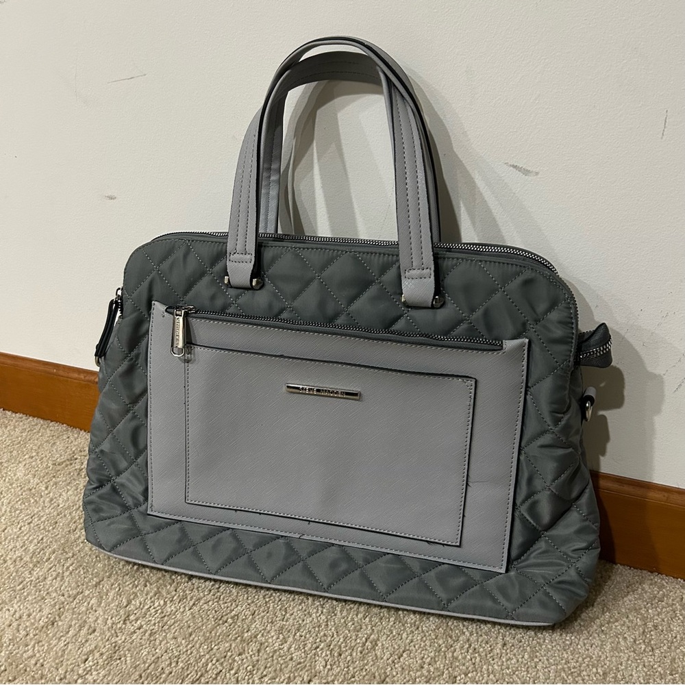 Steve Madden FS Quilted Gray Messenger Laptop Tote Bag